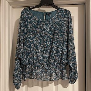 1. STATE Size Large Teal Blouse with Flower Print